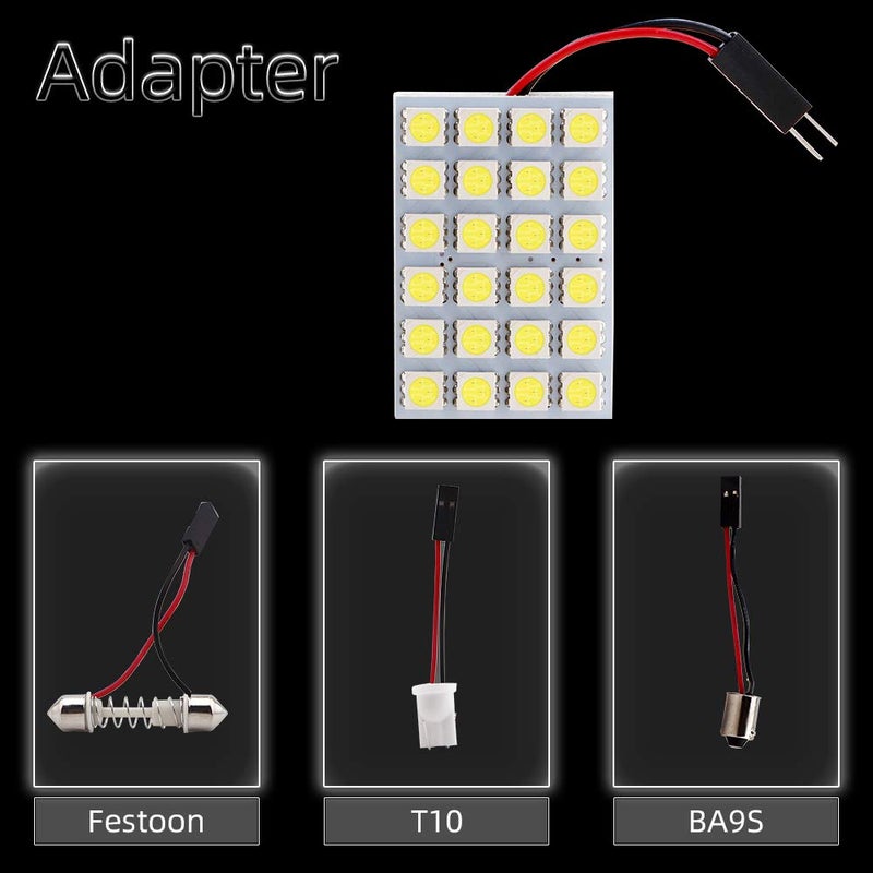 GrandviewTM White 10-Pack 5050 24SMD LED Panel Dome Light Auto Car Reading Interior Lamp license plate light(DC-12V) + T10 BA9S Festoon Adapter - Image 2